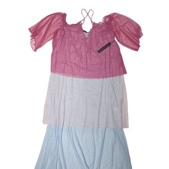 X Revolve House of Harlow Maxi Dress Barbie Pink Blue Tiered Frida Ruffle XS - Picture 4 of 6